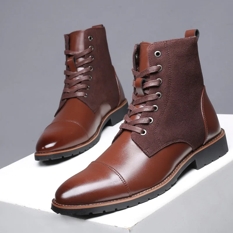 View 6 — Steampunk ankle boots — brown PU faux leather and lacing