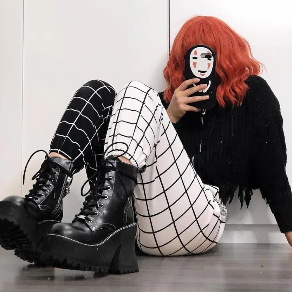 View 3 — Women’s gothic steampunk trousers — black and white