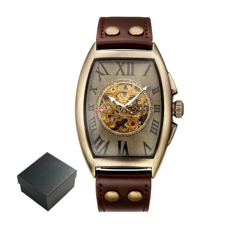 Men’s mechanical steampunk watch — rectangular