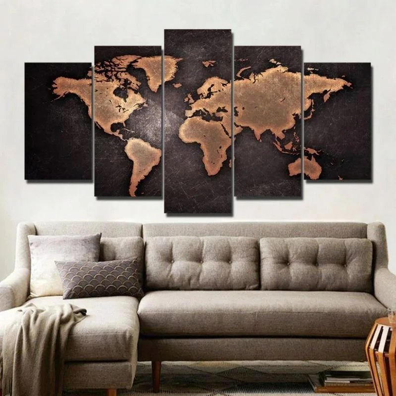 Steampunk wall art — 5 parts card the world