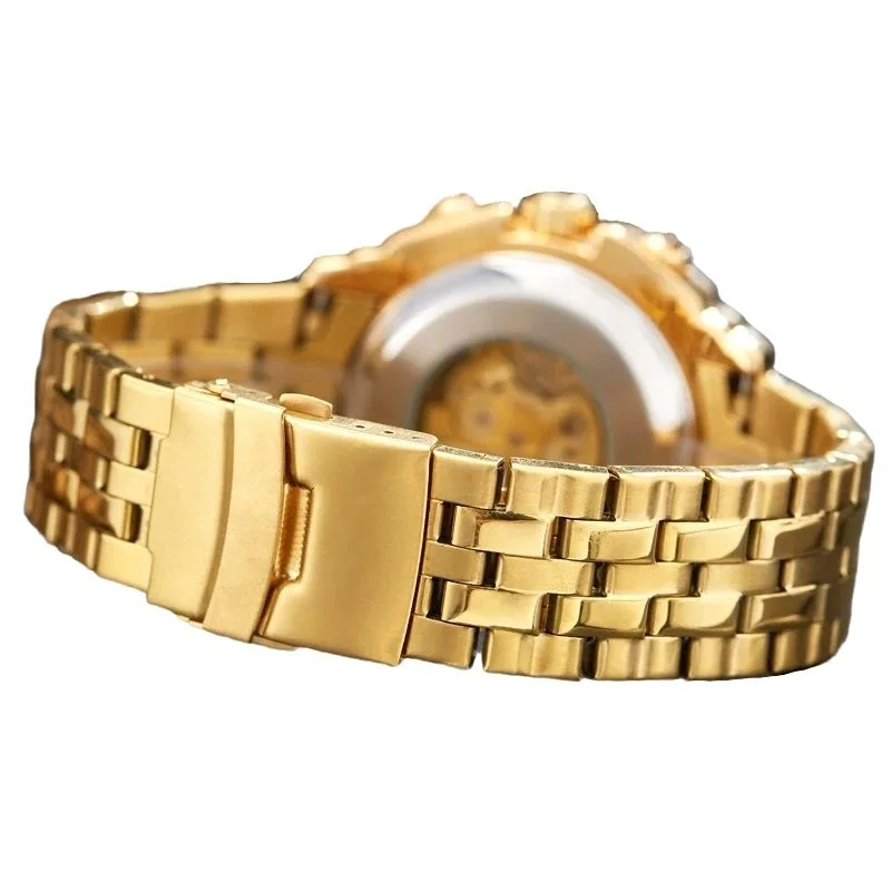 View 6 — Men’s steampunk skeleton watch — steel gold-coloured