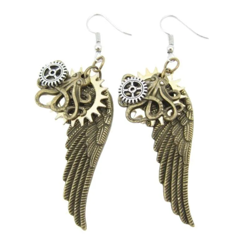 Vintage-style steampunk earrings — wings 'angel