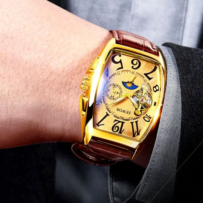 View 2 — Men’s vintage-style steampunk watch — rectangular