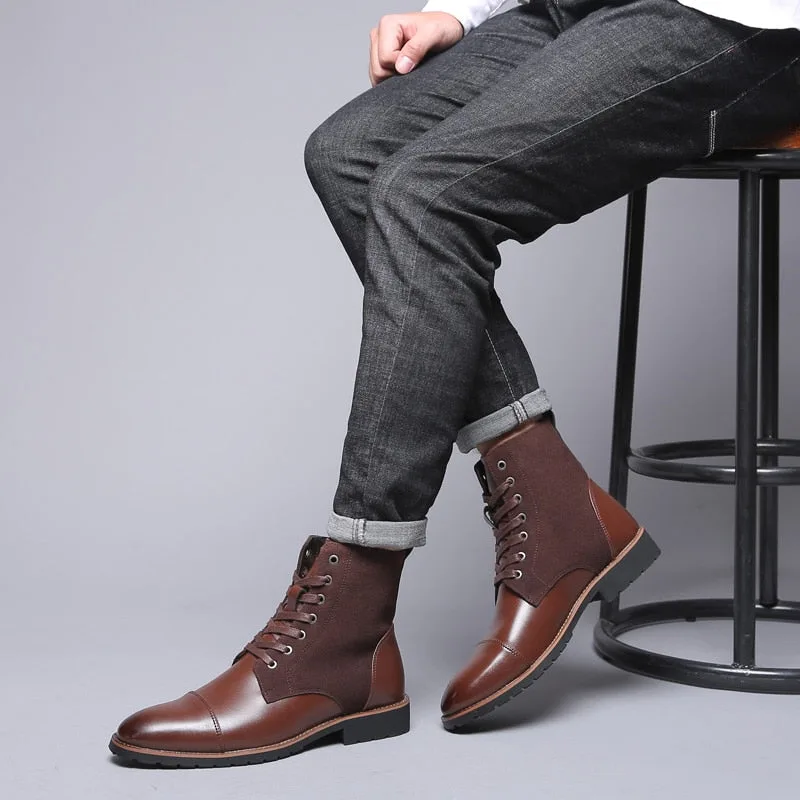 View 2 — Steampunk ankle boots — brown PU faux leather and lacing