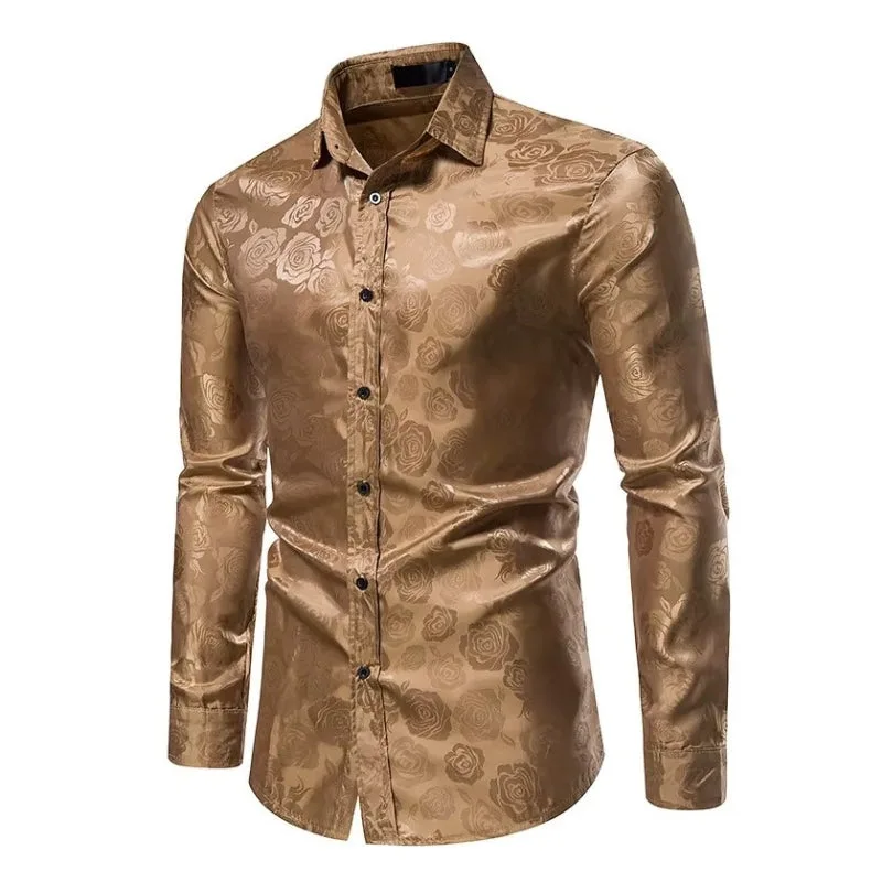 View 2 — Men’s steampunk shirt — flower gold-coloured