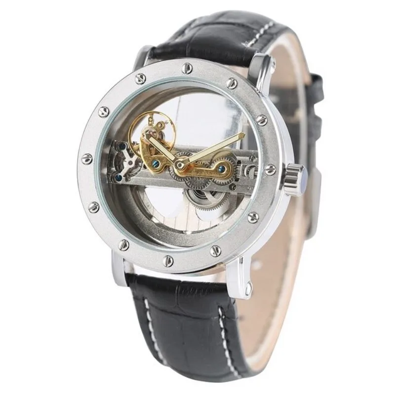 Men’s steampunk watch — skeleton transparent