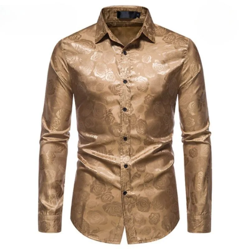 Men’s steampunk shirt — flower gold-coloured