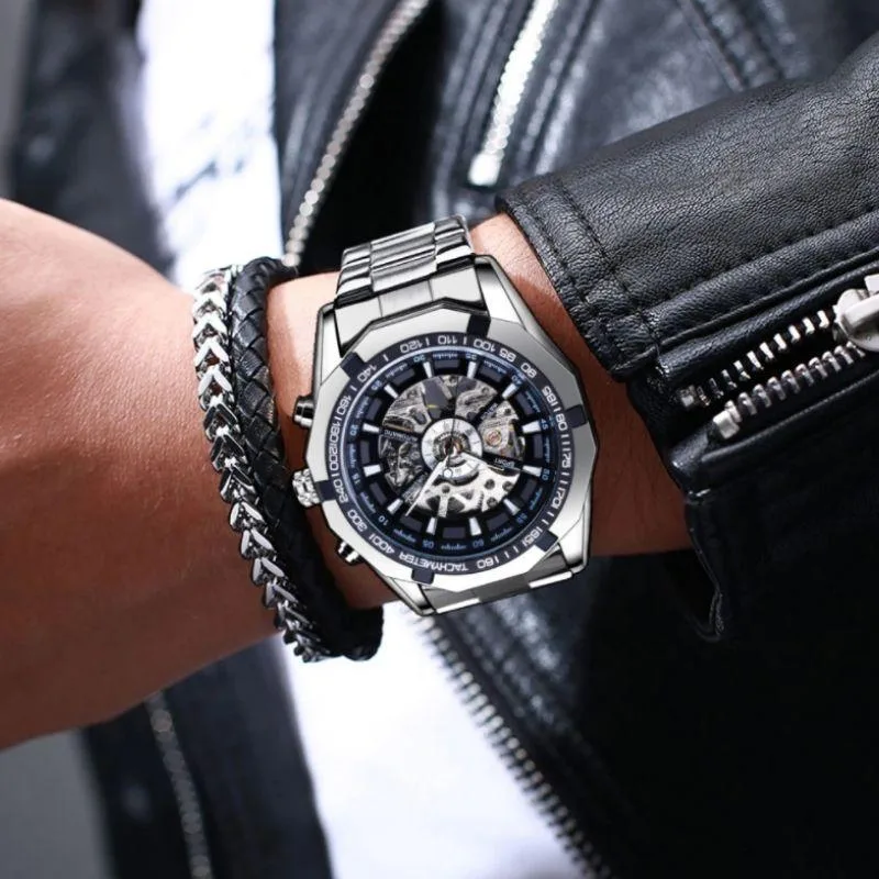 View 3 — Men’s mechanical steampunk watch — skeleton