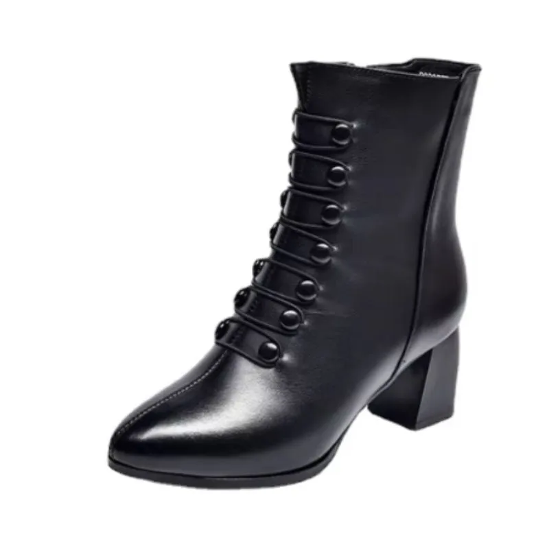 Steampunk ankle boots — buttons PU black