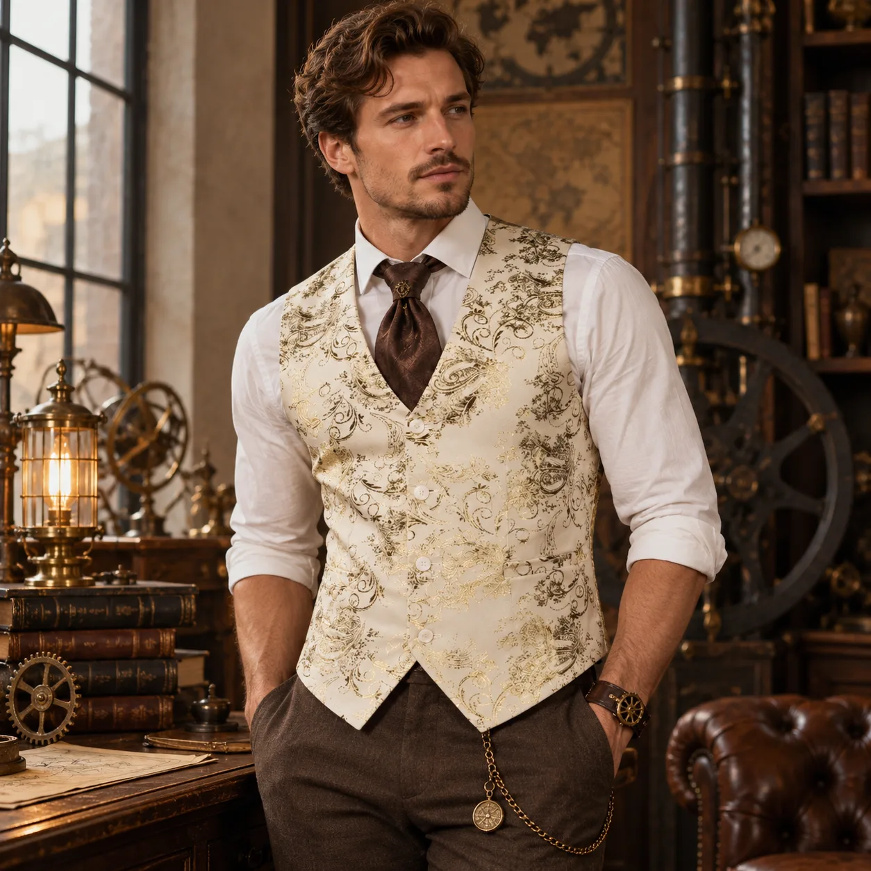 View 16 — Men’s steampunk waistcoat — costume printed