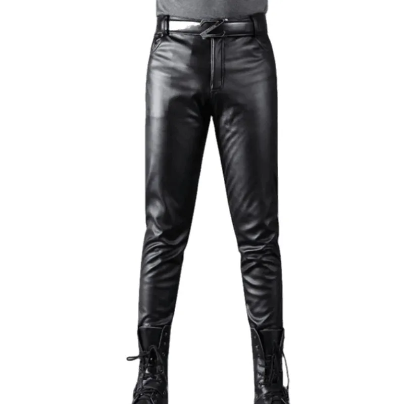 Men’s steampunk trousers — PU faux leather black
