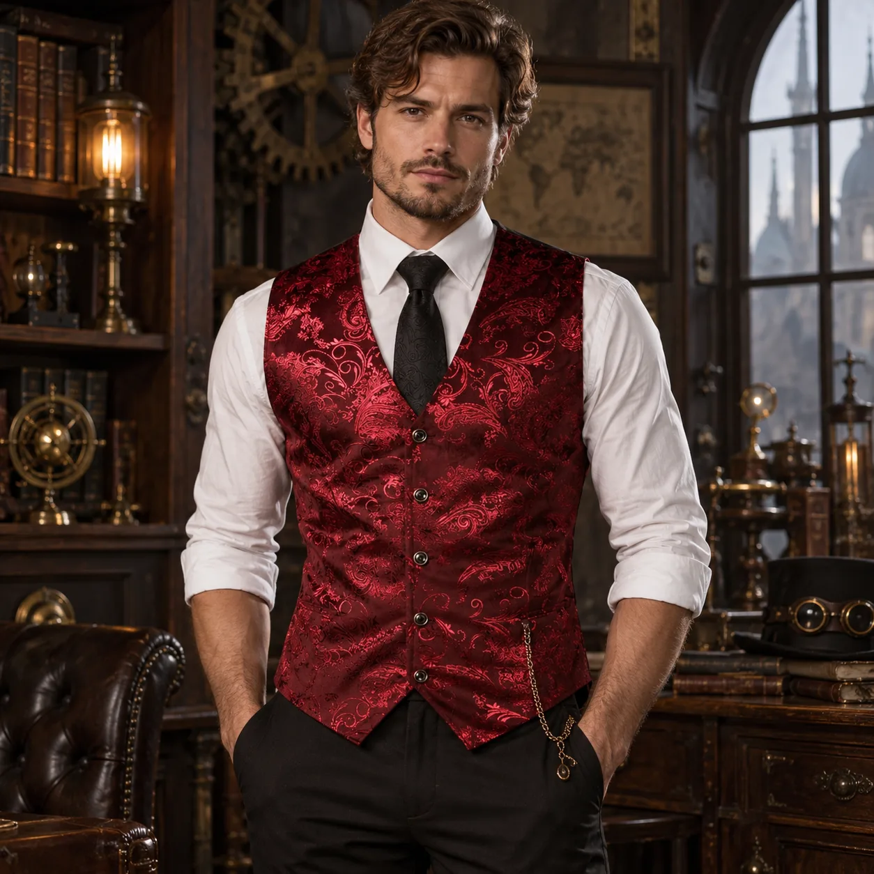 View 15 — Men’s steampunk waistcoat — costume printed