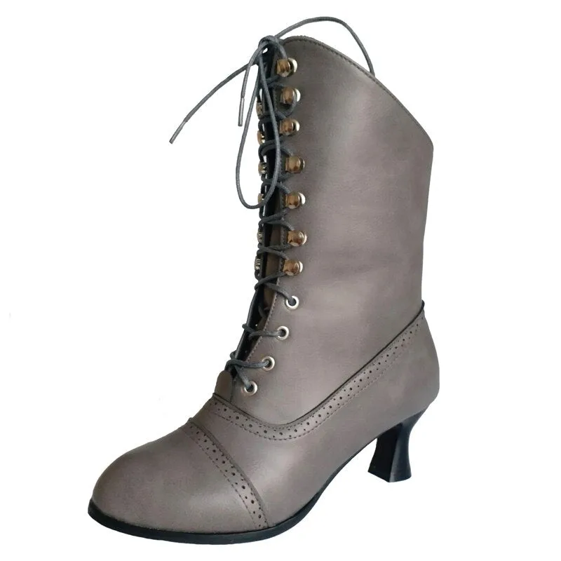 Women’s steampunk ankle boots — grey lacing