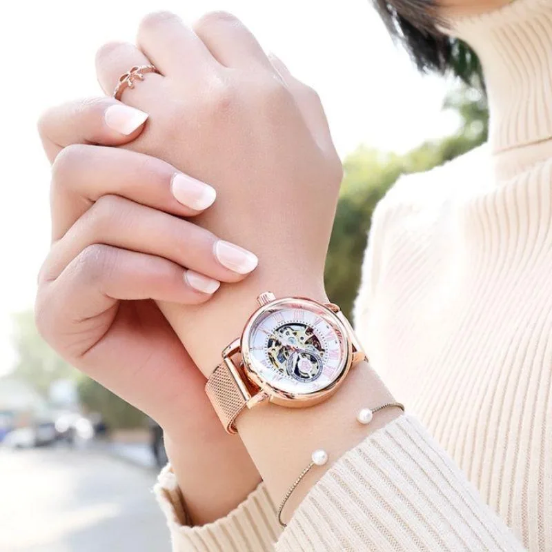 View 3 — Women’s automatic steampunk skeleton watch