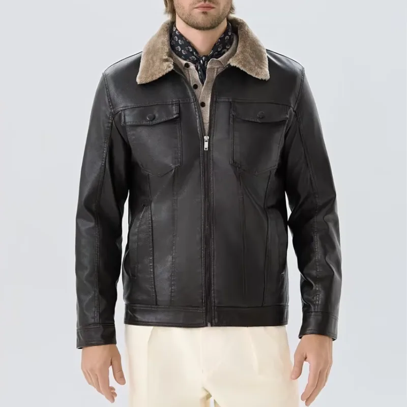 View 3 — Men’s steampunk jacket — aviator collar fur