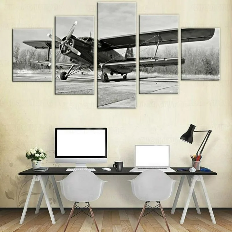 Steampunk wall art — aeroplane black and white