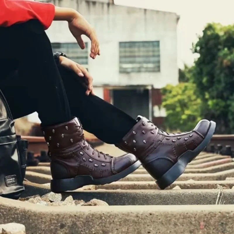 View 7 — Steampunk ankle boots — motorcycle brown