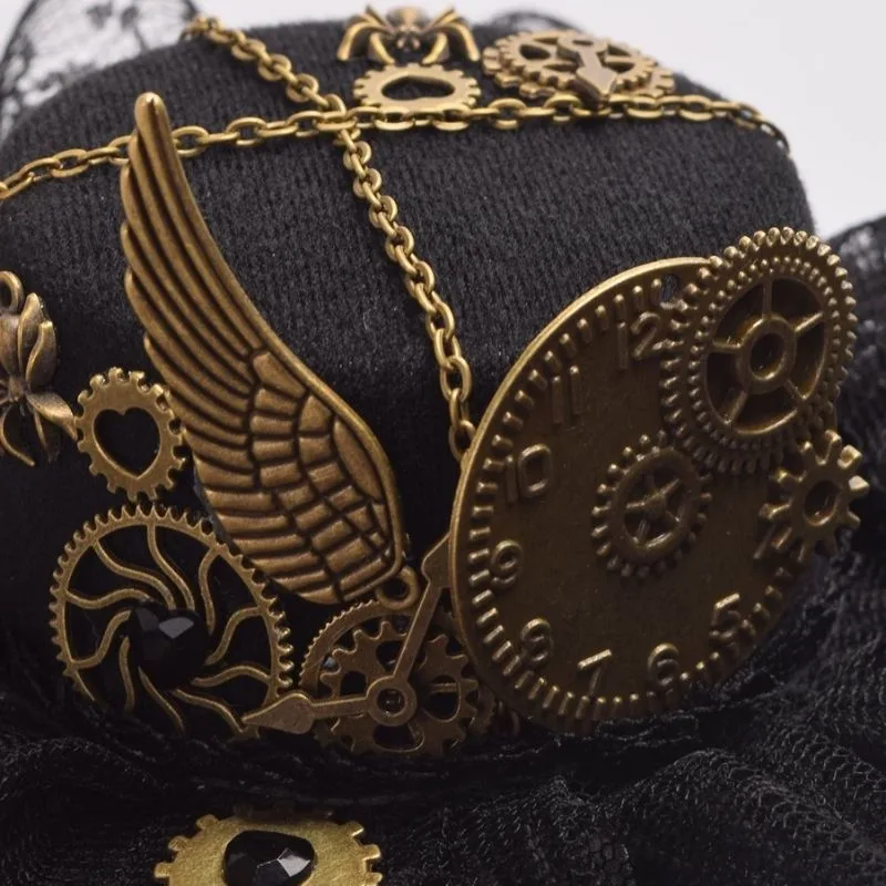 View 3 — Victorian steampunk hat — Mini with lace