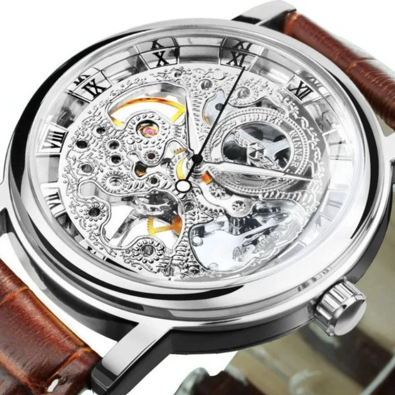 View 5 — Men’s steampunk watch — skeleton bracelet faux leather