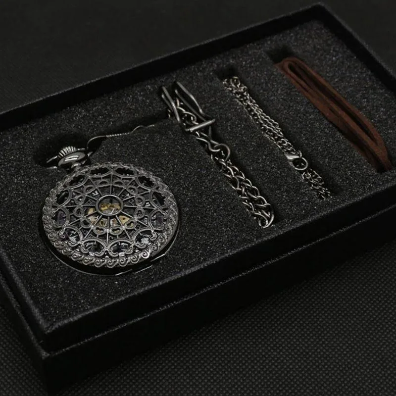 View 2 — Men’s vintage-style steampunk pocket watch — (box)