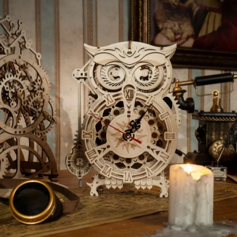 View 5 — Steampunk model kit — wood clock owl