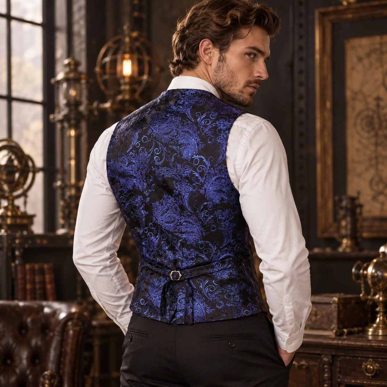 View 17 — Men’s steampunk waistcoat — costume printed
