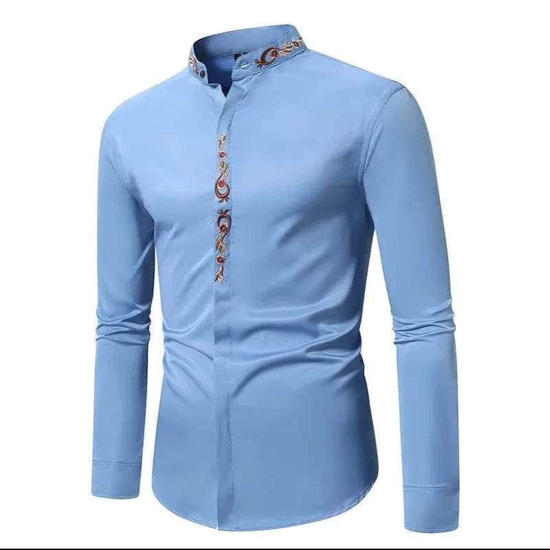 View 9 — Steampunk shirt — mandarin collar embroidered