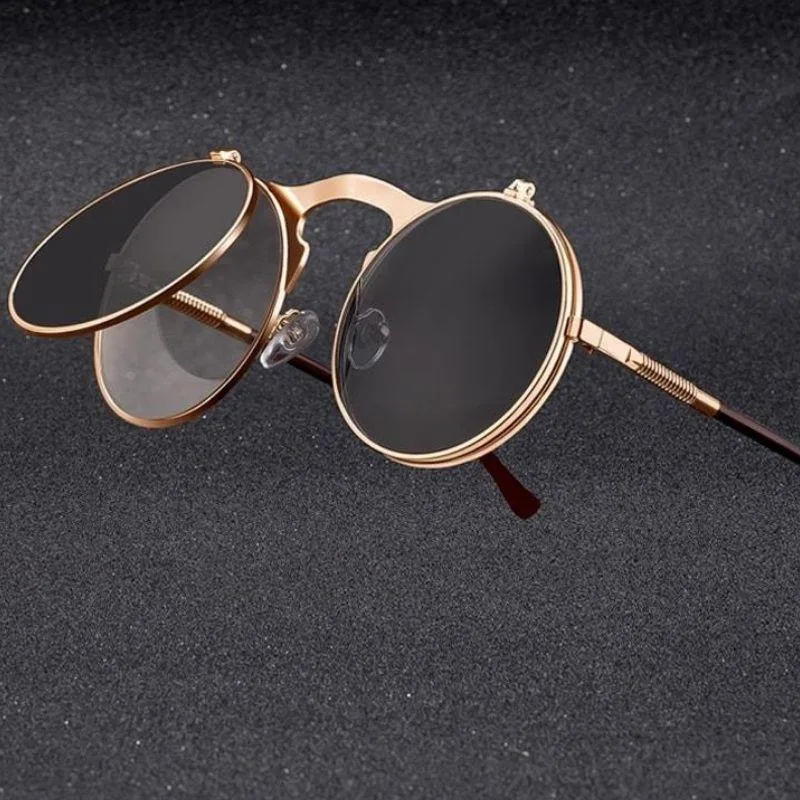 View 2 — Vintage-style steampunk sunglasses — Flip Up