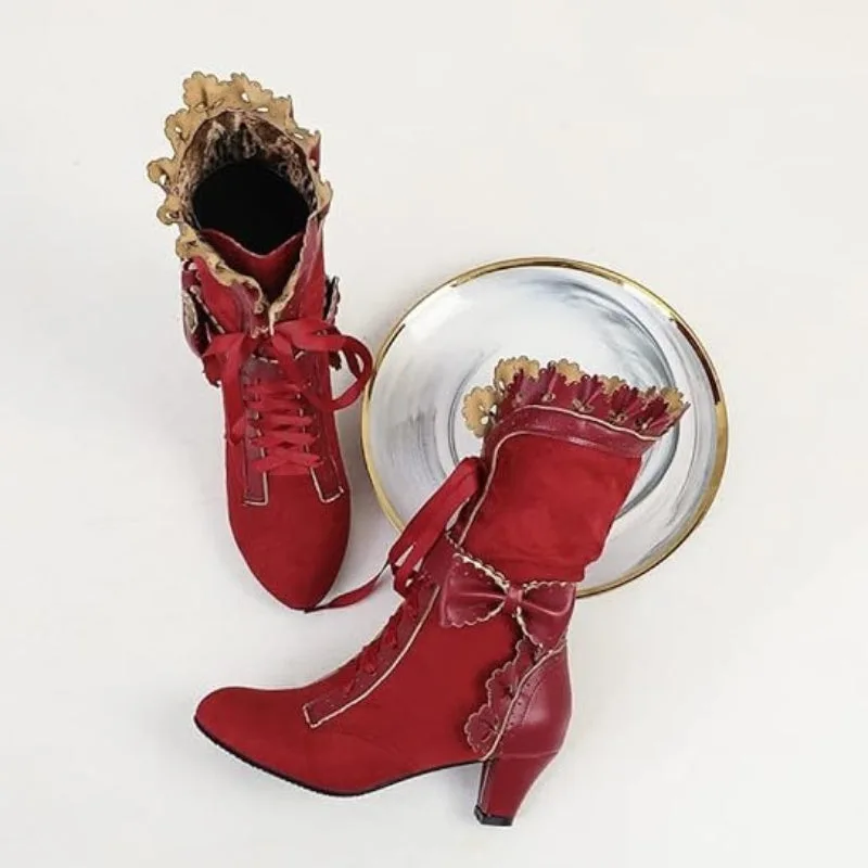 View 4 — Steampunk ankle boots — red