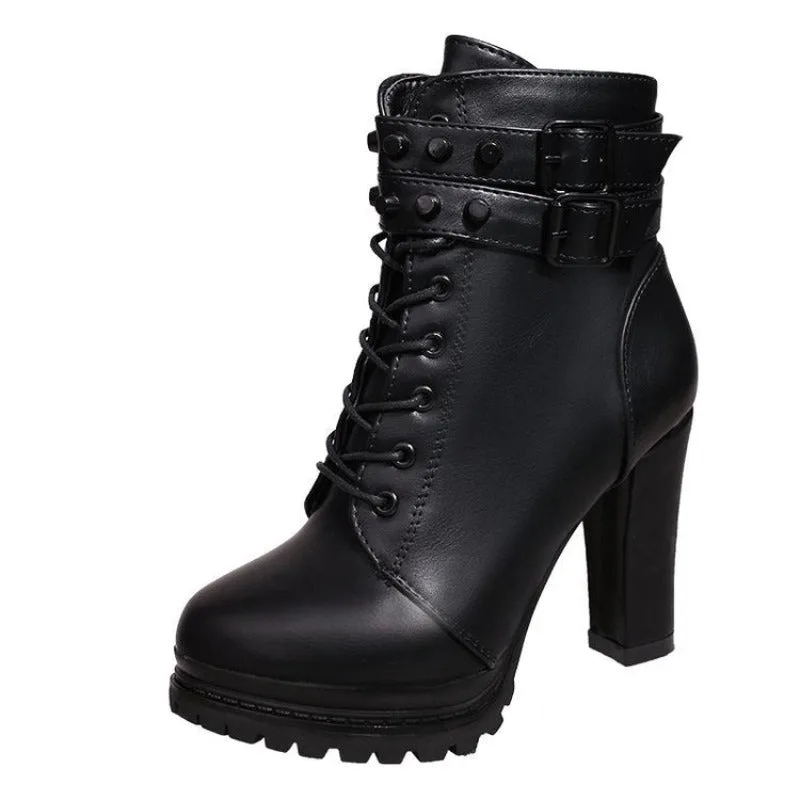 Steampunk ankle boots — black heel top