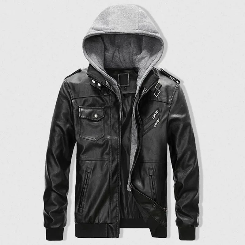 View 3 — Men’s steampunk jacket — PU faux leather hood
