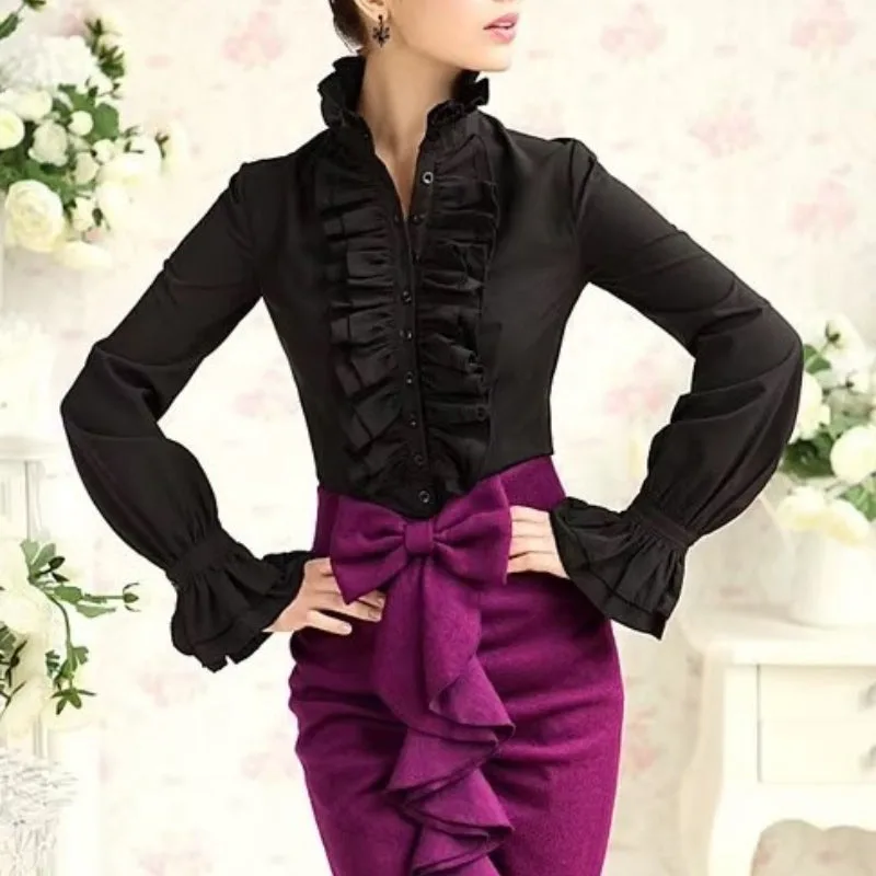 View 2 — Women’s Victorian steampunk shirt — with ruffle