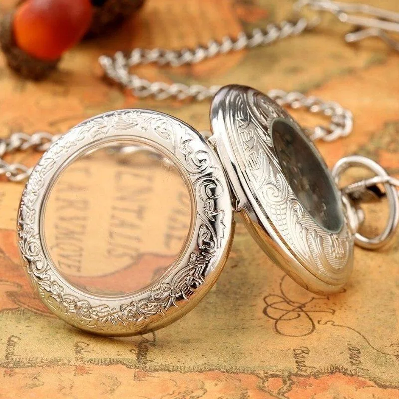 View 2 — Antique-style steampunk pocket watch — silver-coloured
