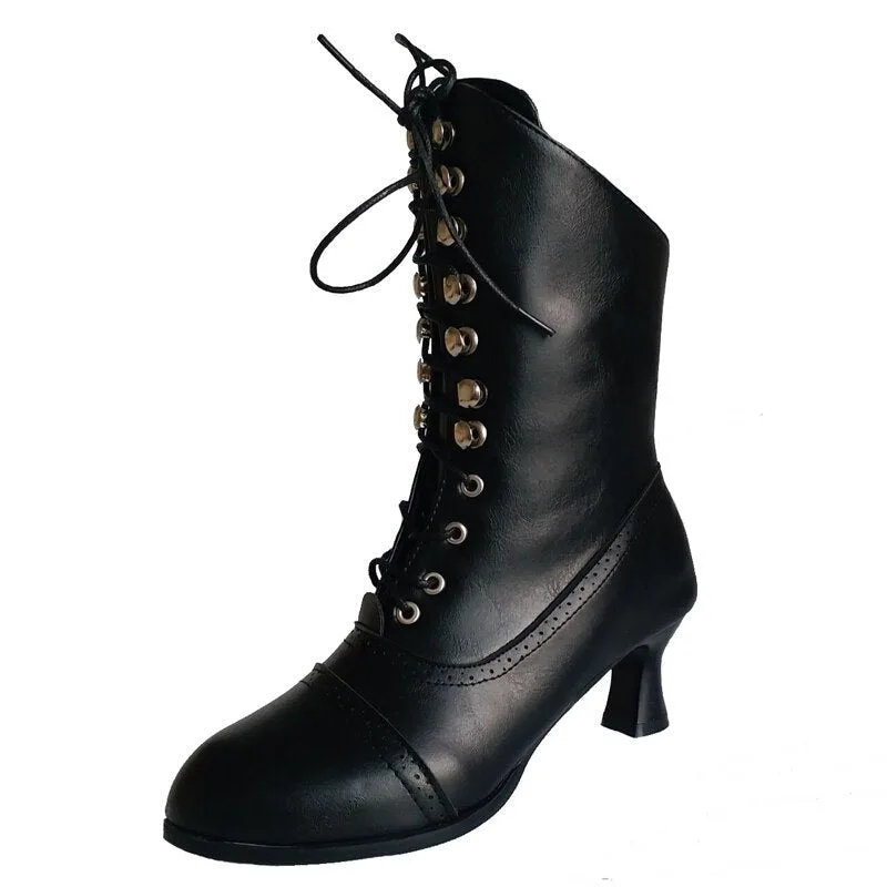 Victorian steampunk ankle boots — black