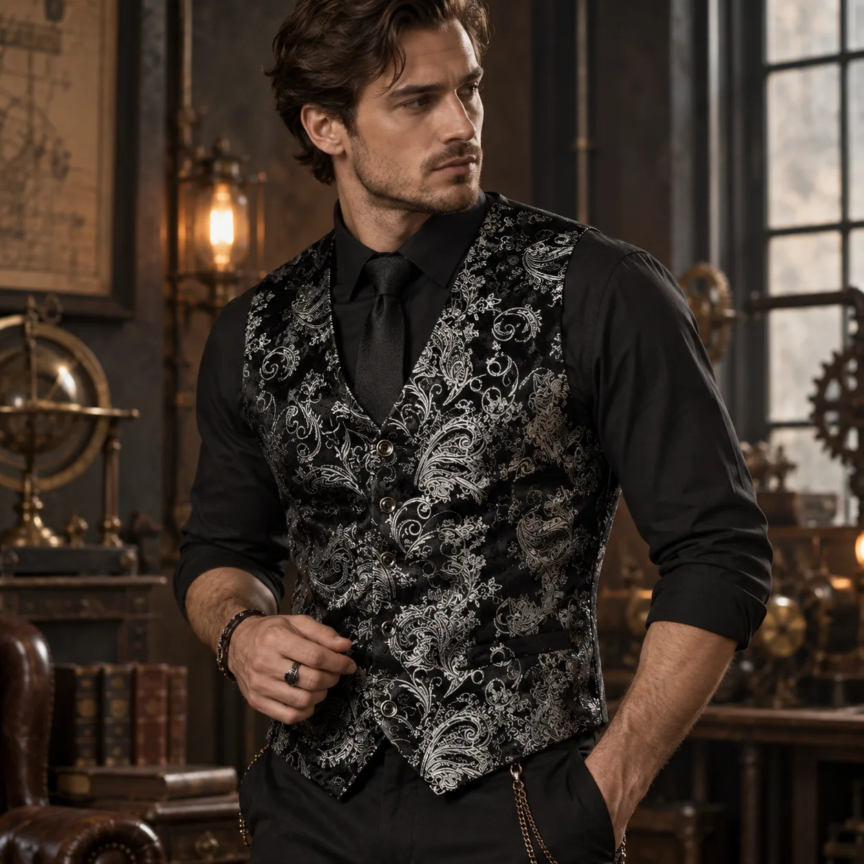 View 18 — Men’s steampunk waistcoat — costume printed