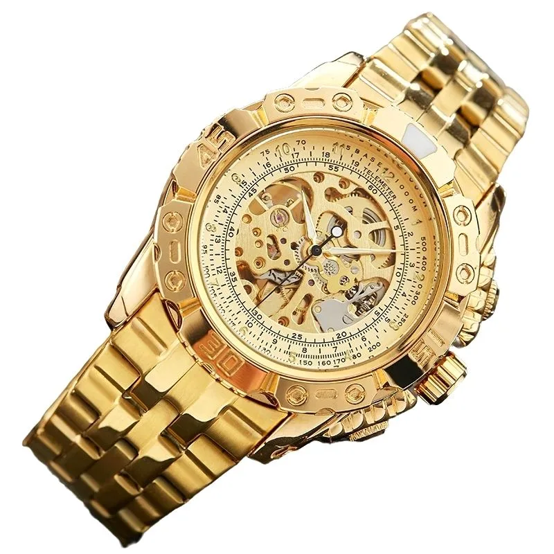 View 5 — Men’s steampunk skeleton watch — steel gold-coloured