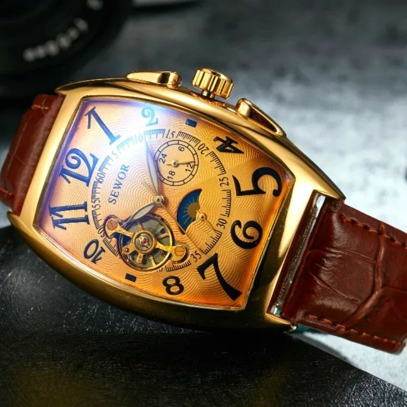 View 9 — Men’s vintage-style steampunk watch — rectangular