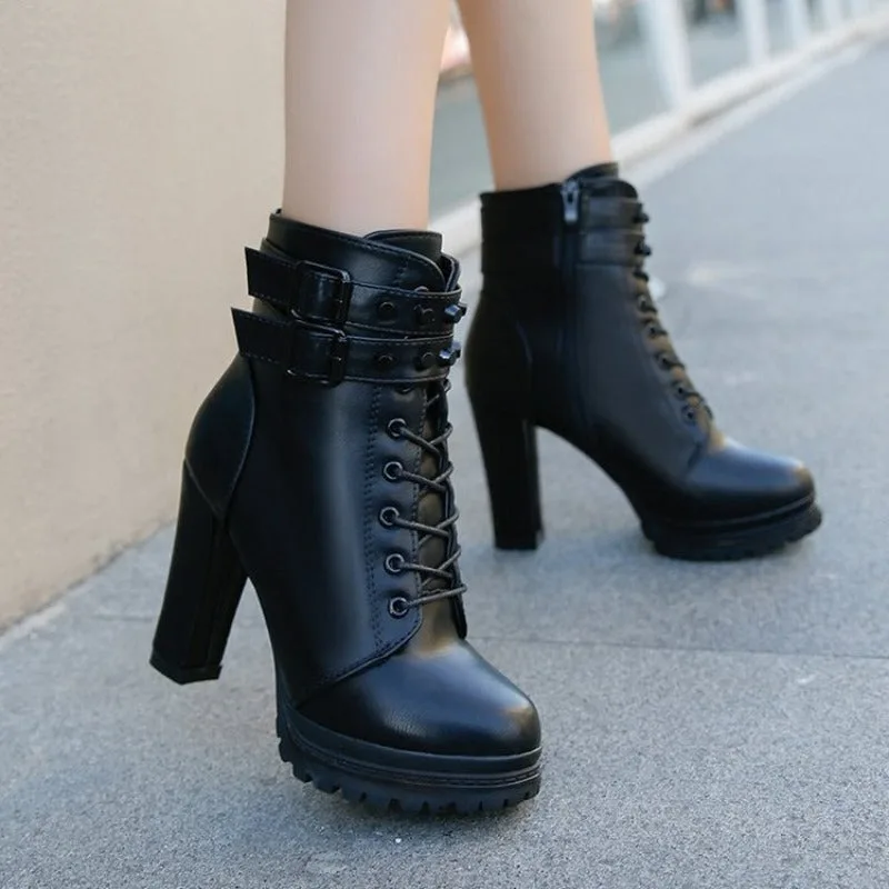 View 2 — Steampunk ankle boots — black heel top