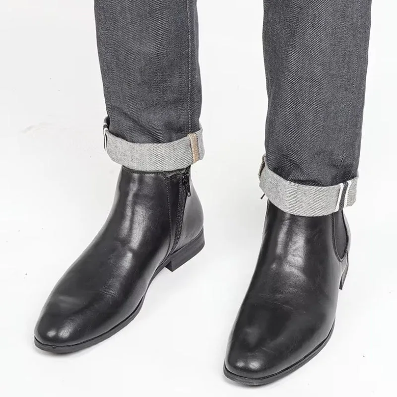 View 9 — Men’s steampunk ankle boots — zipped PU