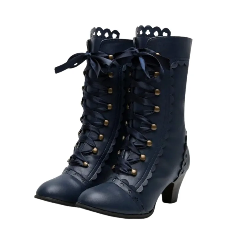 Victorian steampunk ankle boots — lacing