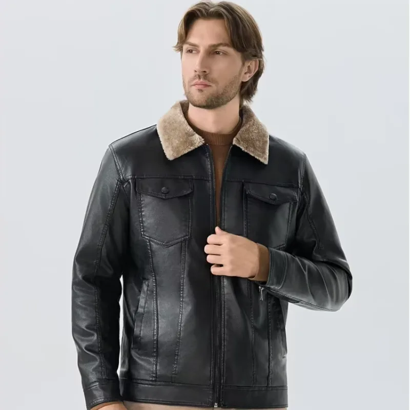 View 9 — Men’s steampunk jacket — aviator collar fur