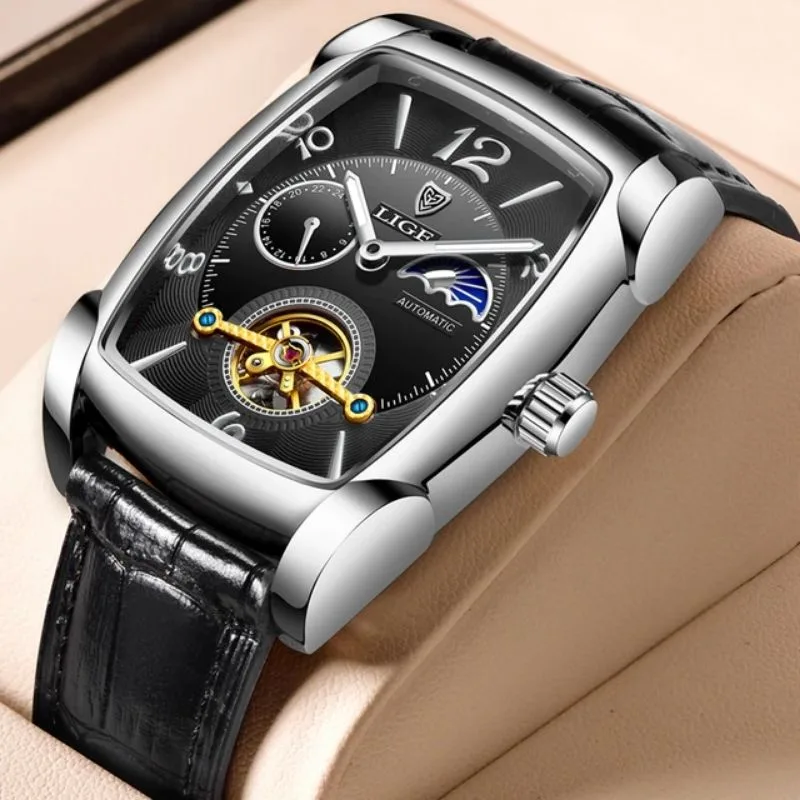View 5 — Men’s steampunk watch — rectangular elegant style