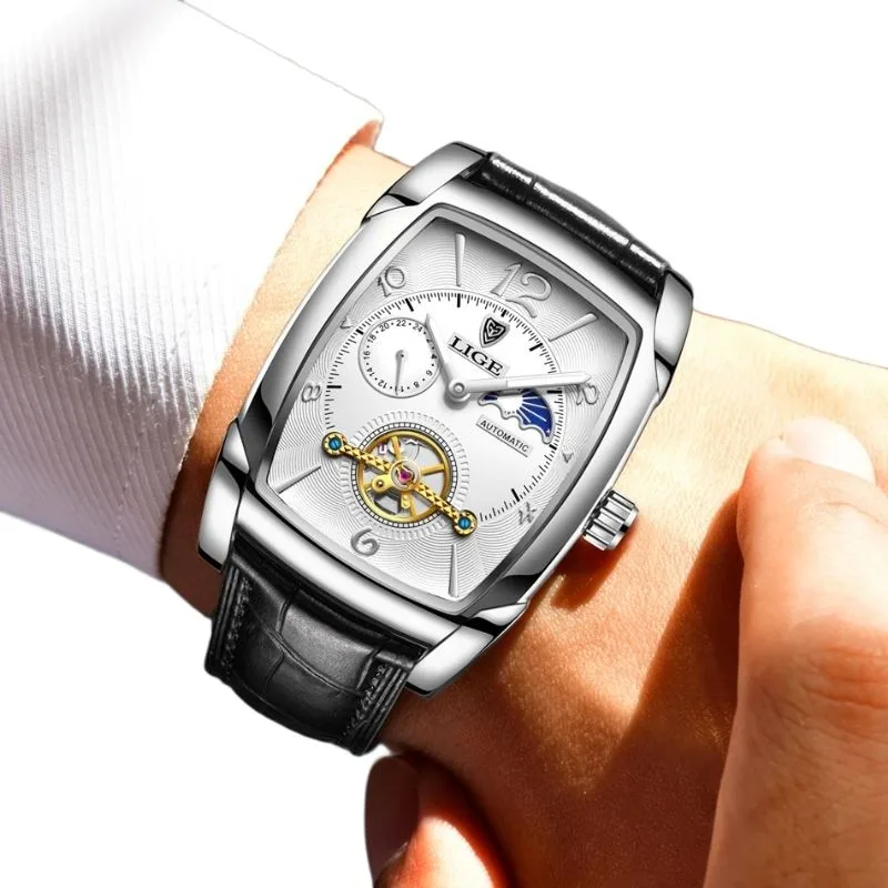 View 10 — Men’s steampunk watch — rectangular elegant style