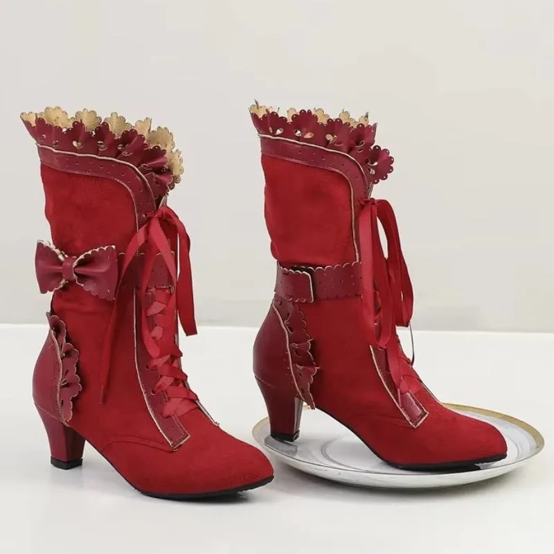 View 5 — Steampunk ankle boots — red