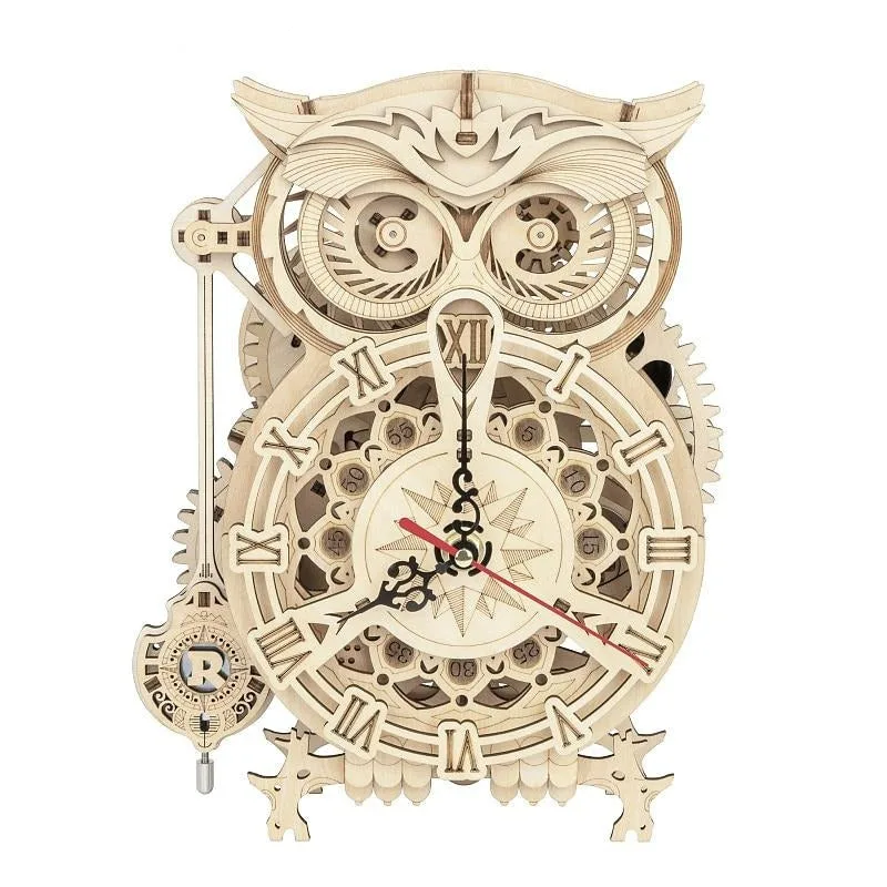 Steampunk model kit — wood clock owl